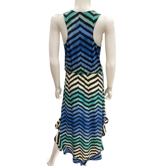 Parker Dress Women’s Size S High - Low Silk V-Neck Sleeveless Blue Green Yellow - Picture 4 of 5